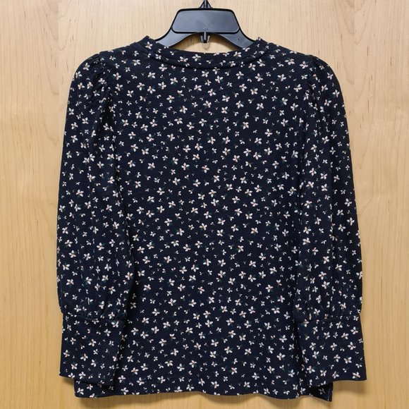 LOFT NWT Navy Floral Puff Shoulder Top M - Picture 5 of 8